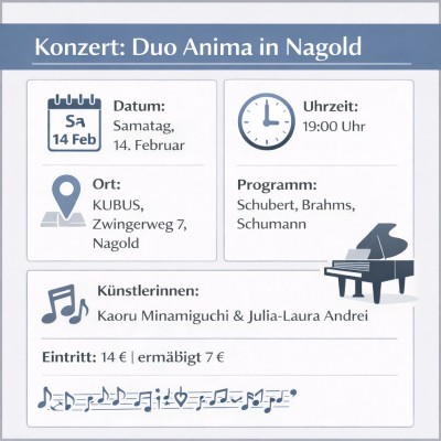 Nagold: „Duo Anima“ spielt Werke von Schubert, Brahms und Schumann